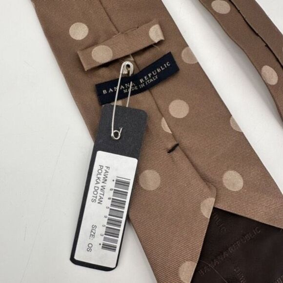 NWT Banana Republic Men's 100% Silk Polka Dot Woven Made In Italy Tie‎ Fawn Tan - Picture 3 of 9